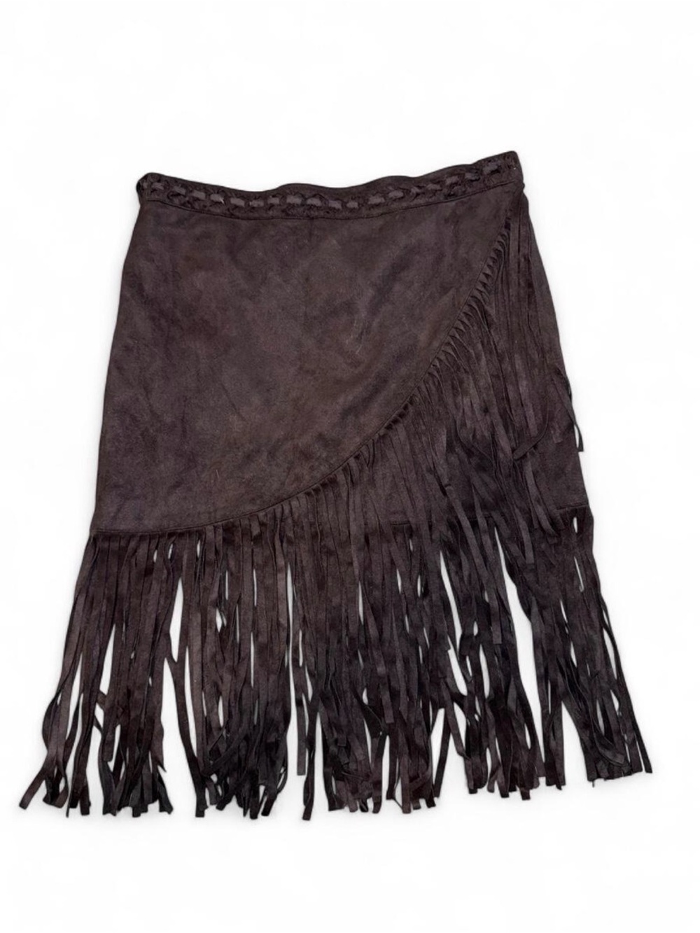 Miss Me Black Western Boho Indie  Asymmetrical Fringe Suede Skirt S